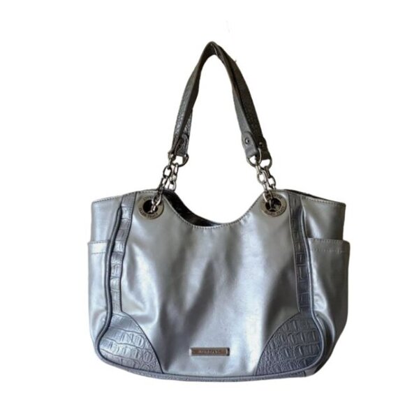 ELLEN TRACY SILVER METALLIC SHOULDER BAG WITH SILVER EMBELLISHMENTS - Picture 3 of 9